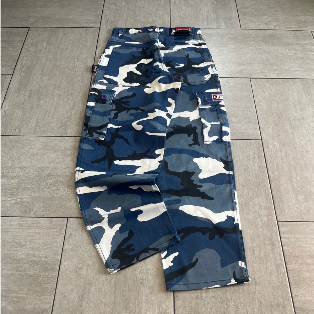 Interstate Blue Camo Cargo Pants Mens Size 30 Wide Leg Streetwear Skate T700